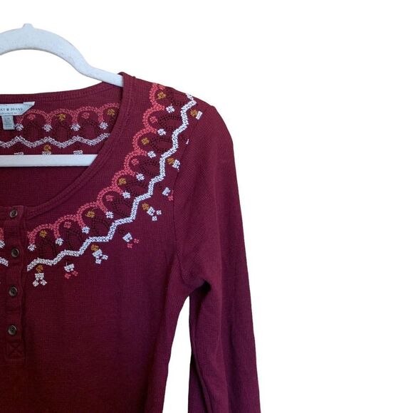 Lucky Brand Womens Size Large Multicolor Waffle Knit Embroidered Trim Blouse - Picture 3 of 7